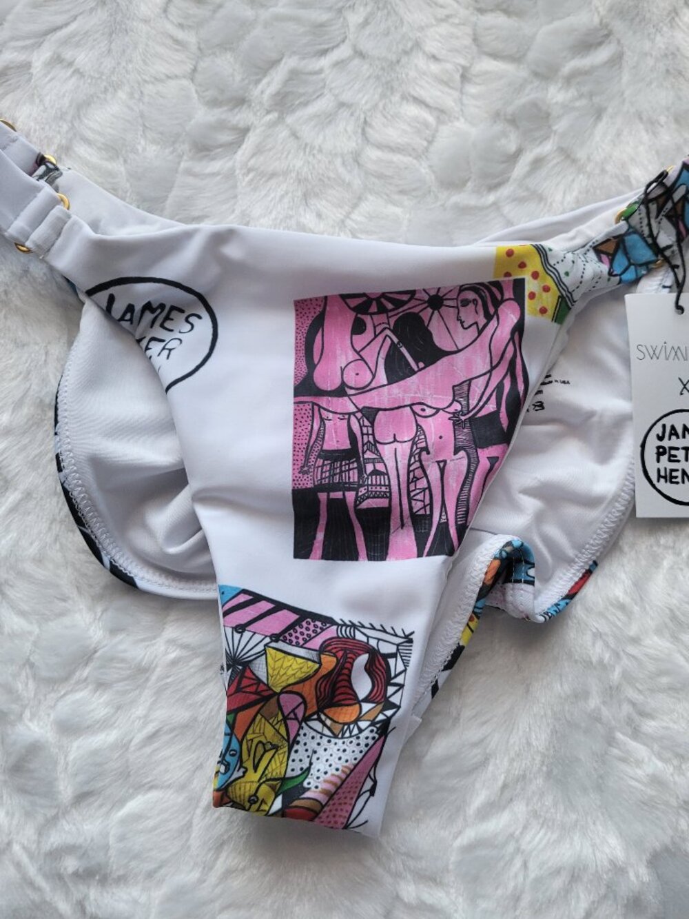 Swiminista White Bikini Bottom  Women's XS Swim Art Toss James Henry Peter  NWT
